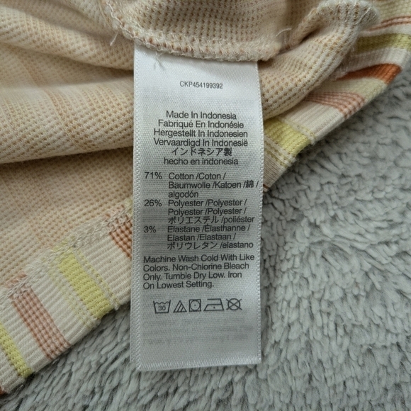 Madewell Shirt Women's S Beige Afterglow Red Stripe Texture Flutter Crop Top - Picture 6 of 8